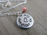 Daughter in Law Necklace- "daughter in law" with a stamped heart- Hand-Stamped Necklace with an accent bead in your choice of colors