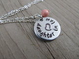 Daughter in Law Necklace- "daughter in law" with a stamped heart- Hand-Stamped Necklace with an accent bead in your choice of colors