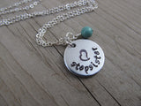 Stepsister Necklace- "stepsister" with a stamped heart- Hand-Stamped Necklace with an accent bead in your choice of colors
