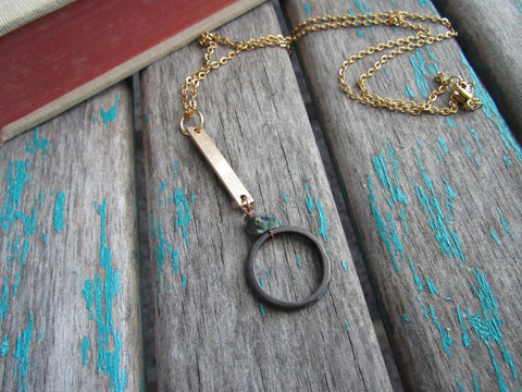 Gold Black, Turquoise Necklace- Modern Necklace