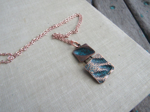 Copper and Teal Blue Necklace- Modern Necklace