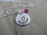 Daughter Necklace- "daughter" with a stamped heart- Hand-Stamped Necklace with an accent bead in your choice of colors
