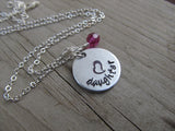 Daughter Necklace- "daughter" with a stamped heart- Hand-Stamped Necklace with an accent bead in your choice of colors