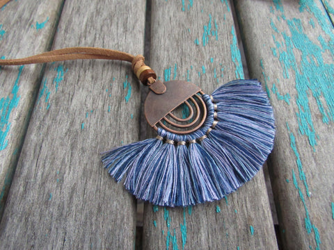 Fringe Necklace in Multi-Blues