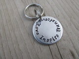 Small Hand-Stamped Keychain "Love Inspire Transform" with stamped heart - Small Circle Keychain - Hand Stamped Metal Keychain