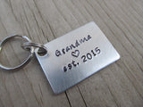 Gift for Grandma- Grandma Keychain- "Grandma est. (year of choice)" with a stamped heart- Hand Stamped Metal Keychain