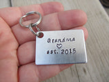 Gift for Grandma- Grandma Keychain- "Grandma est. (year of choice)" with a stamped heart- Hand Stamped Metal Keychain