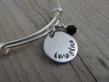 Imagine Inspiration Bracelet- "imagine"  - Hand-Stamped Bracelet  -Adjustable Bangle Bracelet with an accent bead of your choice