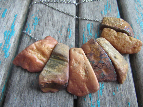 Rustic Terra Cotta/Orange Stone Necklace- Statement Necklace in Orange -READY to SHIP