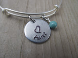 Aunt Bracelet- Gift for Aunt- Hand-Stamped Bracelet- "Aunt" with stamped heart - Hand-Stamped Bracelet- Adjustable Bangle Bracelet with an accent bead of your choice