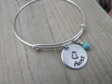 Aunt Bracelet- Gift for Aunt- Hand-Stamped Bracelet- "Aunt" with stamped heart - Hand-Stamped Bracelet- Adjustable Bangle Bracelet with an accent bead of your choice