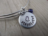 Stepsister Bracelet- Gift for Stepsister- Hand-Stamped Bracelet- "stepsister" with stamped heart - Hand-Stamped Bracelet- Adjustable Bangle Bracelet with an accent bead of your choice