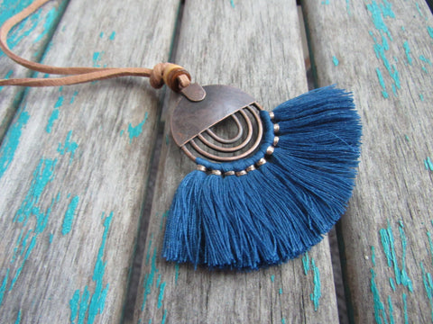 Fringe Necklace in Blue