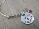 Mother's Bracelet- Hand-stamped "Mommy est (year of choice)"  with a stamped heart - Hand-Stamped Bracelet- Adjustable Bangle Bracelet with an accent bead of your choice