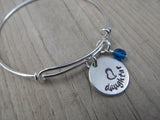 Daughter Bracelet- Gift for Daughter- Hand-Stamped Bracelet- "daughter" with stamped heart - Hand-Stamped Bracelet- Adjustable Bangle Bracelet with an accent bead of your choice