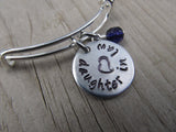 Daughter in Law Bracelet- Gift for Daughter in Law- Hand-Stamped Bracelet- "daughter in law" with stamped heart - Hand-Stamped Bracelet- Adjustable Bangle Bracelet with an accent bead of your choice