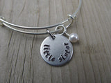 Little Sister Bracelet - hand-stamped "little sister" Bracelet- Hand-Stamped Bracelet  -Adjustable Bangle Bracelet with an accent bead of your choice