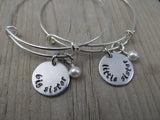 Big Sister and Little Sister Bracelet Set - hand-stamped "big sister" and "little sister" Bracelets- Hand-Stamped Bracelet  -Adjustable Bangle Bracelet