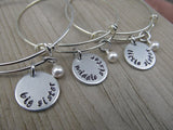 Three Sisters Bracelet Set - hand-stamped "big sister", "middle sister" and "little sister" Bracelets- Hand-Stamped Bracelet  -Adjustable Bangle Bracelet