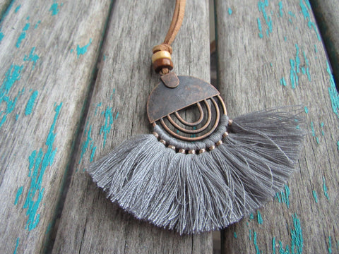Fringe Necklace in Grey