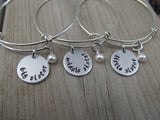 Three Sisters Bracelet Set - hand-stamped "big sister", "middle sister" and "little sister" Bracelets- Hand-Stamped Bracelet  -Adjustable Bangle Bracelet