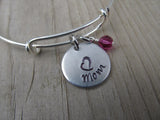 Mom Bracelet- Gift for Mom- Hand-Stamped Bracelet- "Mom" with stamped heart - Hand-Stamped Bracelet- Adjustable Bangle Bracelet with an accent bead of your choice