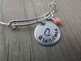 Grandma Bracelet- Gift for Grandma- Hand-Stamped Bracelet- "Grandma" with stamped heart - Hand-Stamped Bracelet- Adjustable Bangle Bracelet with an accent bead of your choice