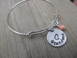 Grandma Bracelet- Gift for Grandma- Hand-Stamped Bracelet- "Grandma" with stamped heart - Hand-Stamped Bracelet- Adjustable Bangle Bracelet with an accent bead of your choice