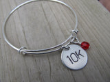 10K Marathon Bracelet- hand-stamped "10K"   - Hand-Stamped Bracelet- Adjustable Bangle Bracelet with an accent bead of your choice