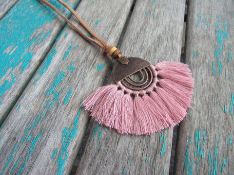 Fringe Necklace in Dusty Pink