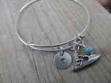 Jet Ski Charm Bracelet- Adjustable Bangle Bracelet with an Initial Charm and an Accent Bead of your choice