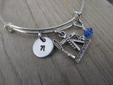Oil Well Charm Bracelet- Adjustable Bangle Bracelet with an Initial Charm and an Accent Bead of your choice