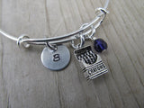 Crayon Box Charm Bracelet- Adjustable Bangle Bracelet with an Initial Charm and an Accent Bead of your choice