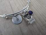 Crayon Box Charm Bracelet- Adjustable Bangle Bracelet with an Initial Charm and an Accent Bead of your choice