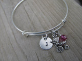 Baby Carriage Charm Bracelet- Adjustable Bangle Bracelet with an Initial Charm and an Accent Bead of your choice