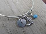 Duck Charm Bracelet- Adjustable Bangle Bracelet with an Initial Charm and an Accent Bead of your choice