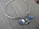 Duck Charm Bracelet- Adjustable Bangle Bracelet with an Initial Charm and an Accent Bead of your choice