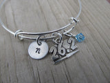 Marathon Charm Bracelet- Adjustable Bangle Bracelet with an Initial Charm and an Accent Bead of your choice