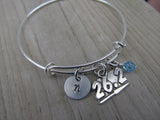 Marathon Charm Bracelet- Adjustable Bangle Bracelet with an Initial Charm and an Accent Bead of your choice