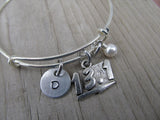 Half Marathon Charm Bracelet- Adjustable Bangle Bracelet with an Initial Charm and an Accent Bead of your choice