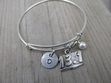 Half Marathon Charm Bracelet- Adjustable Bangle Bracelet with an Initial Charm and an Accent Bead of your choice