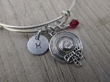 Hat/Bonnet Charm Bracelet- Adjustable Bangle Bracelet with an Initial Charm and an Accent Bead of your choice