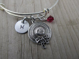 Hat/Bonnet Charm Bracelet- Adjustable Bangle Bracelet with an Initial Charm and an Accent Bead of your choice