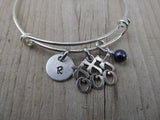 Hugs and Kisses Charm Bracelet- Adjustable Bangle Bracelet with an Initial Charm and an Accent Bead of your choice