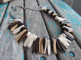 Neutral Wood Spike Necklace- Statement Necklace in Browns/Tans/Cream -READY to SHIP