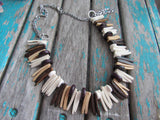 Neutral Wood Spike Necklace- Statement Necklace in Browns/Tans/Cream -READY to SHIP
