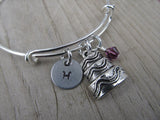 Cake Charm Bracelet- Adjustable Bangle Bracelet with an Initial Charm and an Accent Bead of your choice