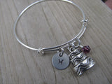 Cake Charm Bracelet- Adjustable Bangle Bracelet with an Initial Charm and an Accent Bead of your choice