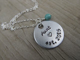 Gift for Aunt- Aunt Necklace- Hand-stamped "Aunt est (year of choice)" with a stamped heart  - Hand-Stamped Necklace with an accent bead of your choice