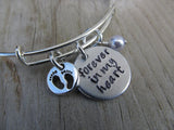 Baby Loss/Miscarriage Bracelet- Hand-stamped bracelet, "Forever in my heart" with baby footprints charm   - Hand-Stamped Bracelet  -Adjustable Bangle Bracelet with an accent bead of your choice